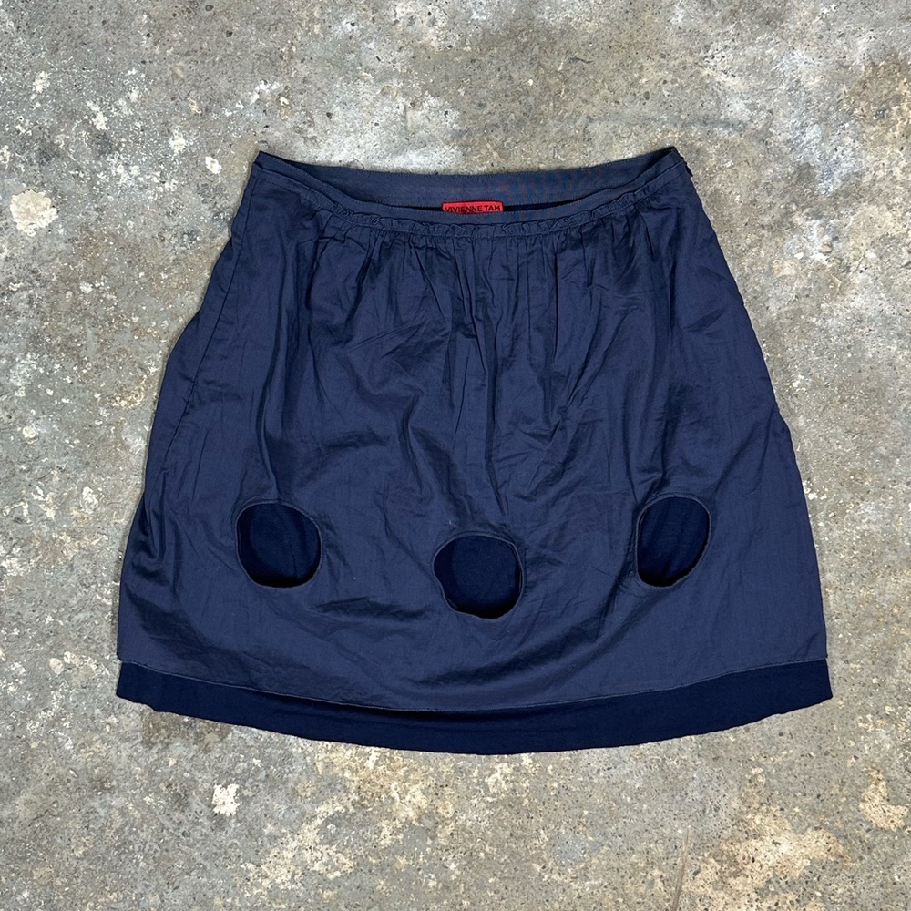Vivienne Tam Navy Circle Cut Out Skirt
